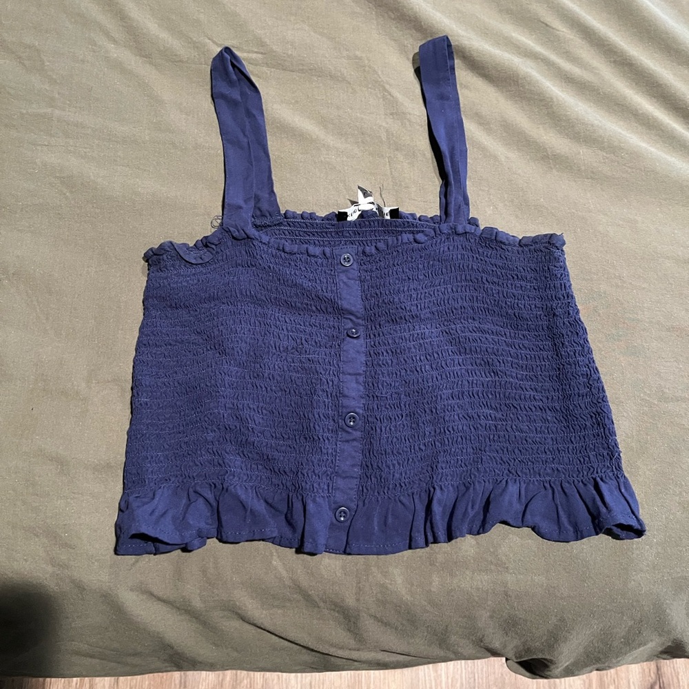 Kendall & Kylie Blue Sleeveless Smocked Crop Top